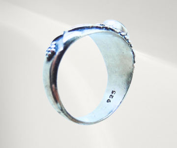 Oosterse zilveren ring malachiet gouden vlammen pr 4 3