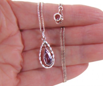 Ovale druppel amethist zilveren hanger ketting pr 1