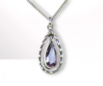 Ovale druppel amethist zilveren hanger ketting pr 3