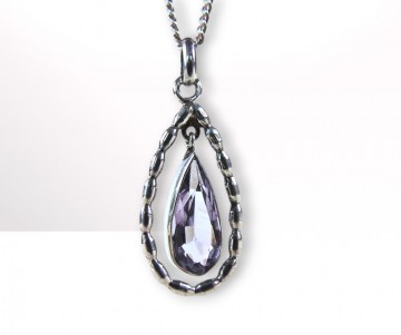 Ovale druppel amethist zilveren hanger ketting pr 4