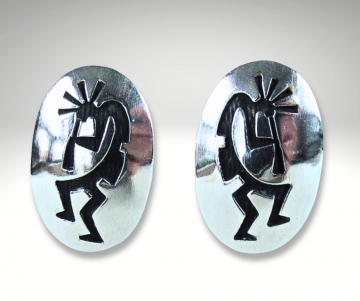 Ovale navajo hopi zilver kokopelli overlay oorbellen pr 2