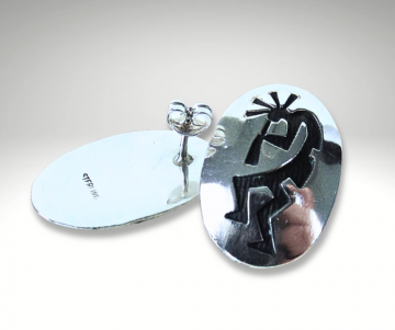 Ovale navajo hopi zilver kokopelli overlay oorbellen pr 3