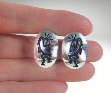 Ovale navajo hopi zilver kokopelli overlay oorbellen pr 5