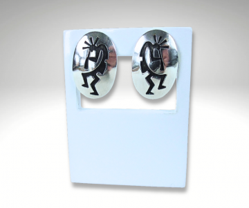 Ovale navajo hopi zilver kokopelli overlay oorbellen pr