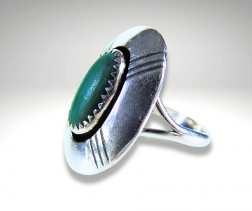 Ovale navajo zilver malachiet shadowbox ring pr 1