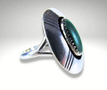Ovale navajo zilver malachiet shadowbox ring pr 2