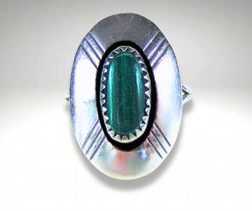 Ovale navajo zilver malachiet shadowbox ring pr