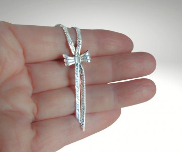 Platte schakel zilver strik ketting pt 3