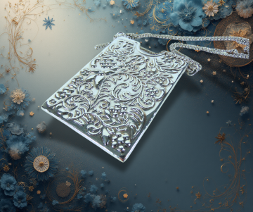 Reo zilveren repousse kaarthouder hanger ketting blauwe bloemen magisch