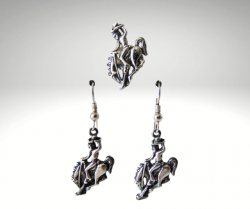 Rodeo bronco cowboy paard oorbel tie tac set pr 2
