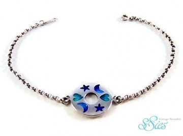 Leuke 925 zilveren armband met emaille manen sterren en hartjes
