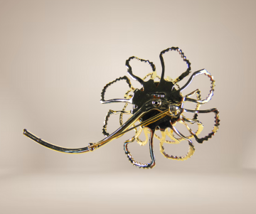 Sarah coventry grote gouden bloem broche aurora borealis beige achtergrond