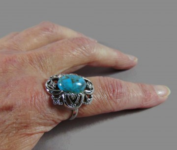 Sarah coventry vintage grote ovale sierlijke faux turquoise ring 2
