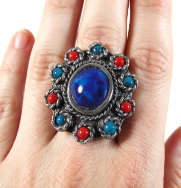 Sarah coventry vintage ring faux lapis turquoise koraal pr steen 3