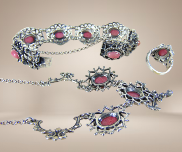 Set blachian bas 835 zilveren set roze steen beige achtergrond 1