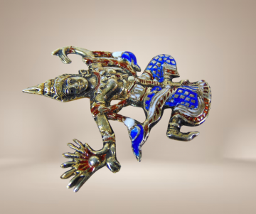 Siam verguld zilveren dansende godin meerkleurig email beige achtergrond 1