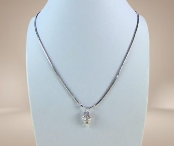 Sierlijke ketting met dainty blaadjes hanger kristal zilver beige achtergrond 6