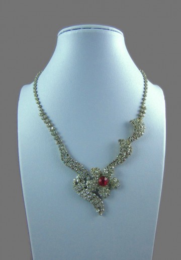 Sierlijke witte golvende bloem bling strass ketting roze hart 3