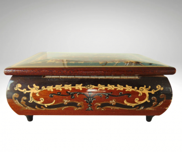 Sorrento italiaans vintage sieradendoos marqueterie inleg walnoot hout grijze overloop 2