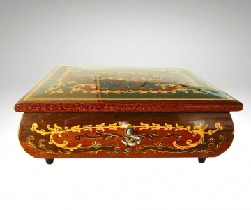Sorrento italiaans vintage sieradendoos marqueterie inleg walnoot hout grijze overloop 6