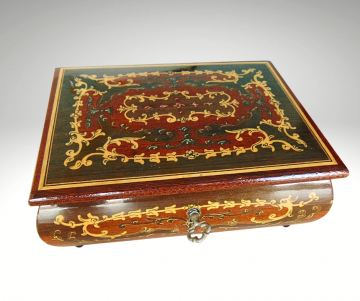 Sorrento italiaans vintage sieradendoos marqueterie inleg walnoot hout grijze overloop 7