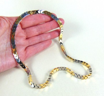 Strakke bicolor goud zilverkleur stalen schakel ketting 1