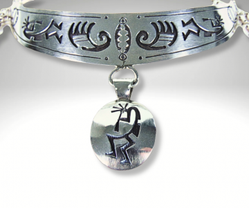 Tom sam native american zilveren overlay kokopelli ketting pr 1