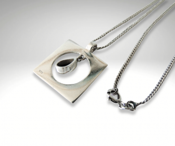 Vierkante modernist zilver onyx druppel hanger ketting pr