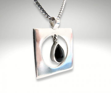 Vierkante modernist zilver onyx druppel hanger ketting pr 1