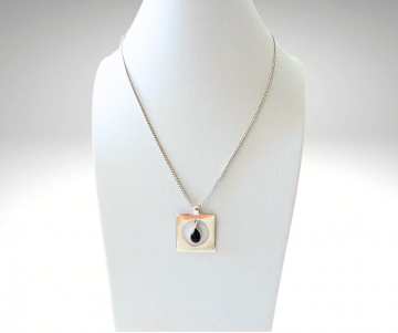 Vierkante modernist zilver onyx druppel hanger ketting pr 2