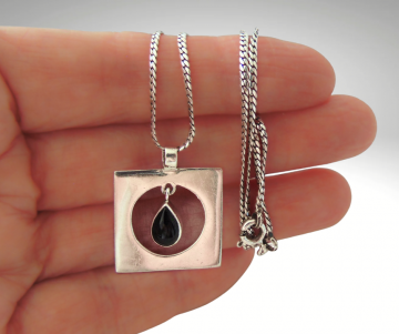 Vierkante modernist zilver onyx druppel hanger ketting pr 3