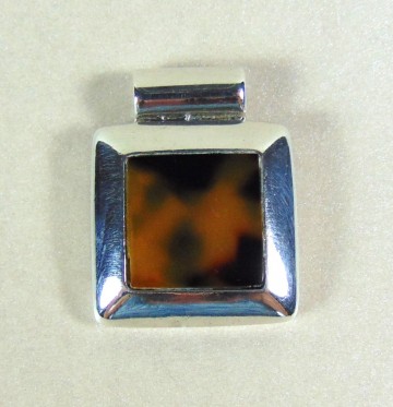 Vierkante zilveren hanger faux schildpad schelp 2