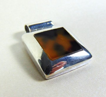 Vierkante zilveren hanger faux schildpad schelp 3