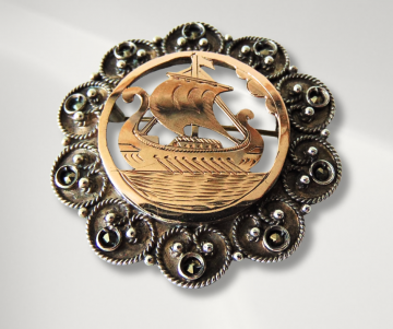 Viking schip zilver goud markasiet broche pr 1