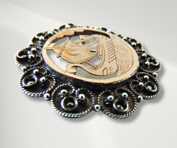 Viking schip zilver goud markasiet broche pr 2