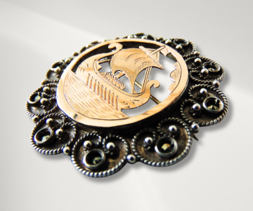 Viking schip zilver goud markasiet broche pr 3