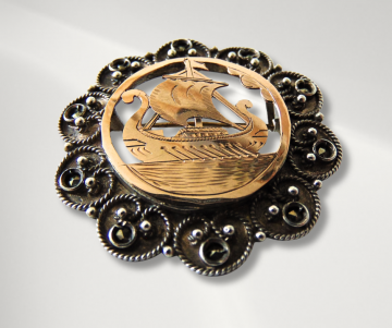 Viking schip zilver goud markasiet broche pr 4
