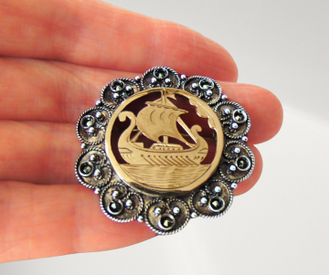 Viking schip zilver goud markasiet broche pr