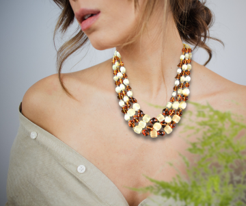 Vintage 3 strengs textuur melk faux amber kristallen ketting op dame