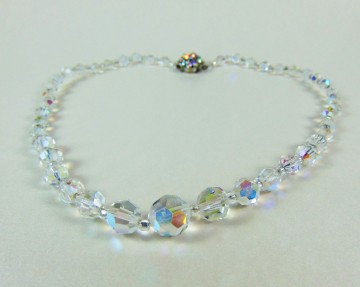 Vintage deco en chute ronde aurora borealis glas ketting ab bloem sluiting 2