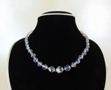 Vintage deco en chute ronde aurora borealis glas ketting ab bloem sluiting 3