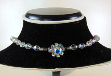 Vintage deco en chute ronde aurora borealis glas ketting ab bloem sluiting 5