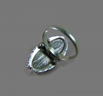 Vintage lange faux turquoise ring zilverkleur 1