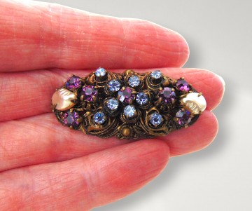 West germany ovale koper paars strass parels broche pr  7