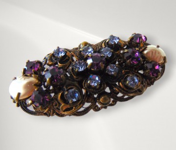West germany ovale koper paars strass parels broche pr  9