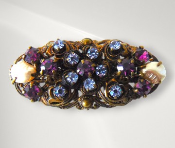 West germany ovale koper paars strass parels broche pr 2