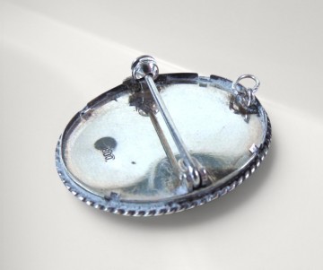 Zilveren 800 antieke ovale broche hanger handbeschilderd vrouw slang portret pr  7