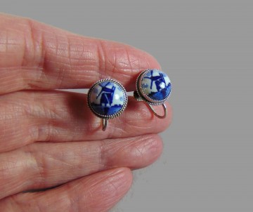 Zilveren delfts blauw schroef oorbellen 1