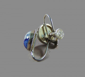 Zilveren delfts blauw schroef oorbellen 3