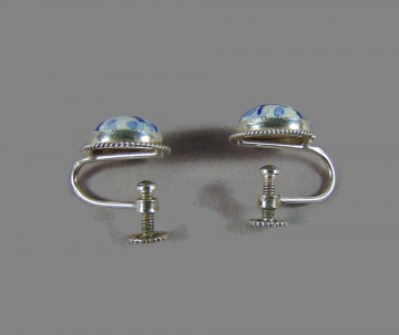 Zilveren delfts blauw schroef oorbellen 4